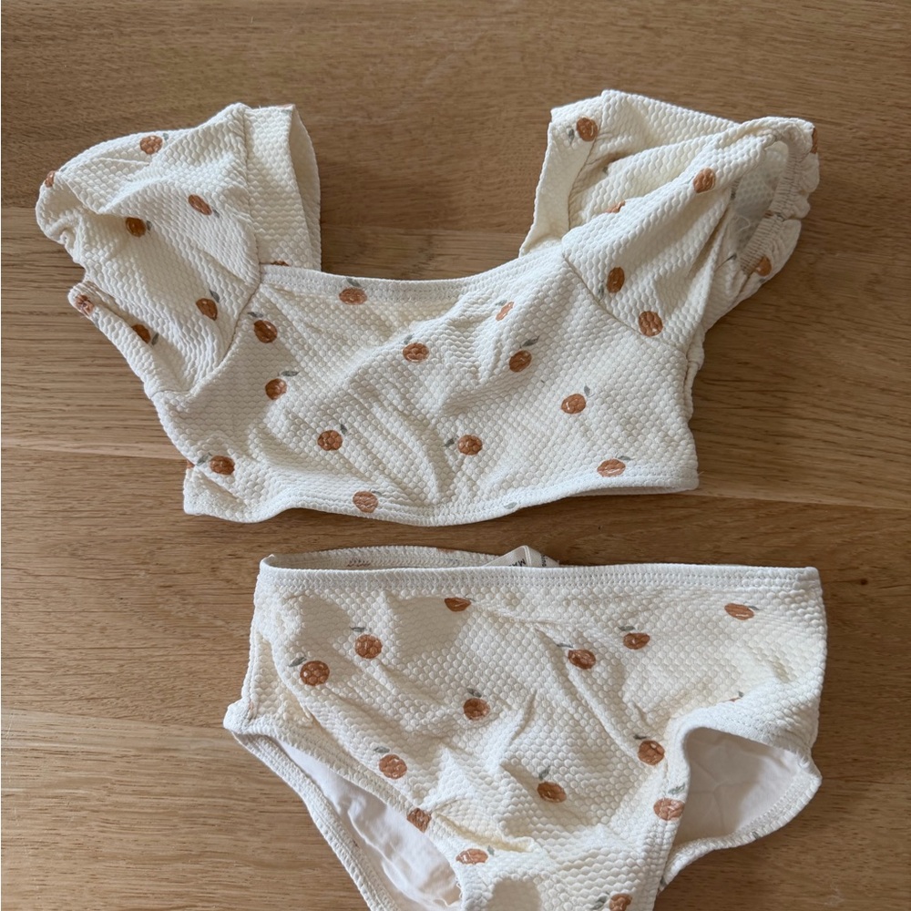 Quincy Mae Cream Bikini Set with Tan Polka Dots